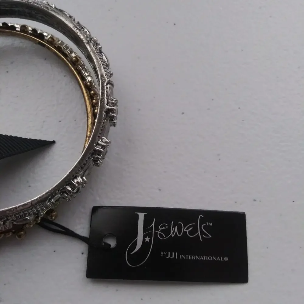 JJI J Jewels 3 bangle Bracelets Set Mixed Metal
